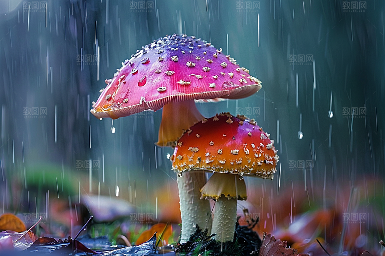 蘑菇菌菇树林摄影图