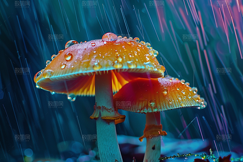 蘑菇雨后高清摄影图