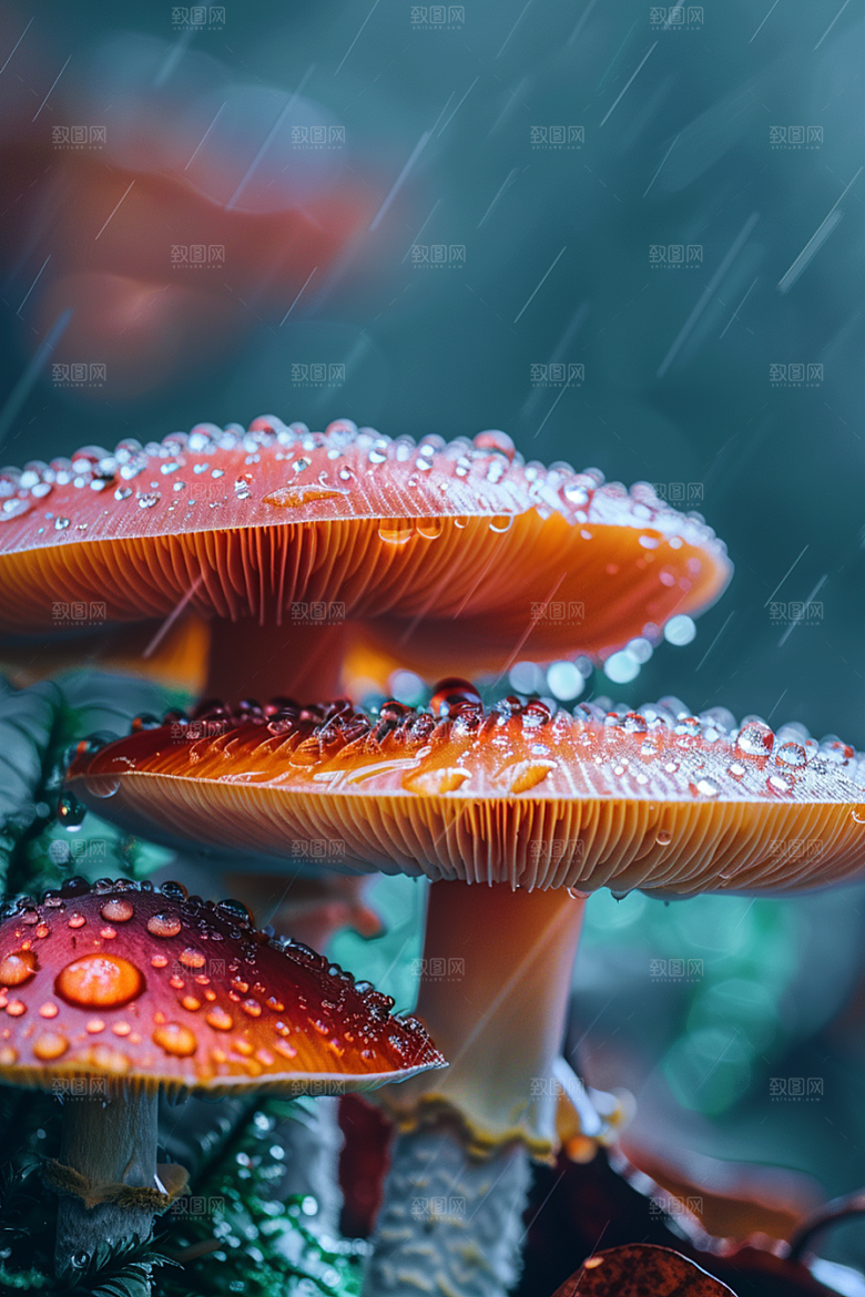 蘑菇清新雨后摄影图