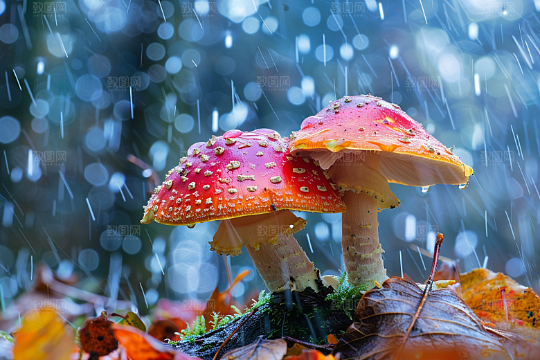 蘑菇清新雨后摄影图