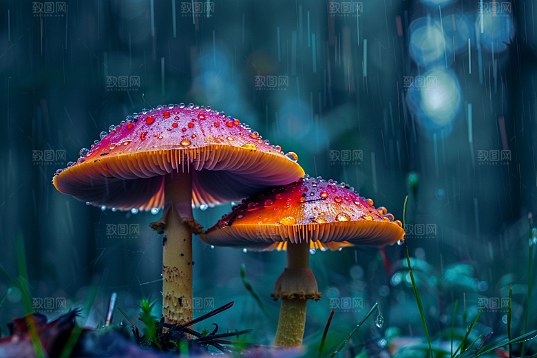 蘑菇树林新鲜摄影图