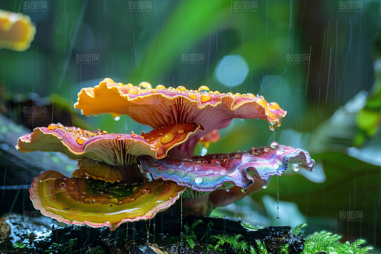 蘑菇清新雨后摄影图