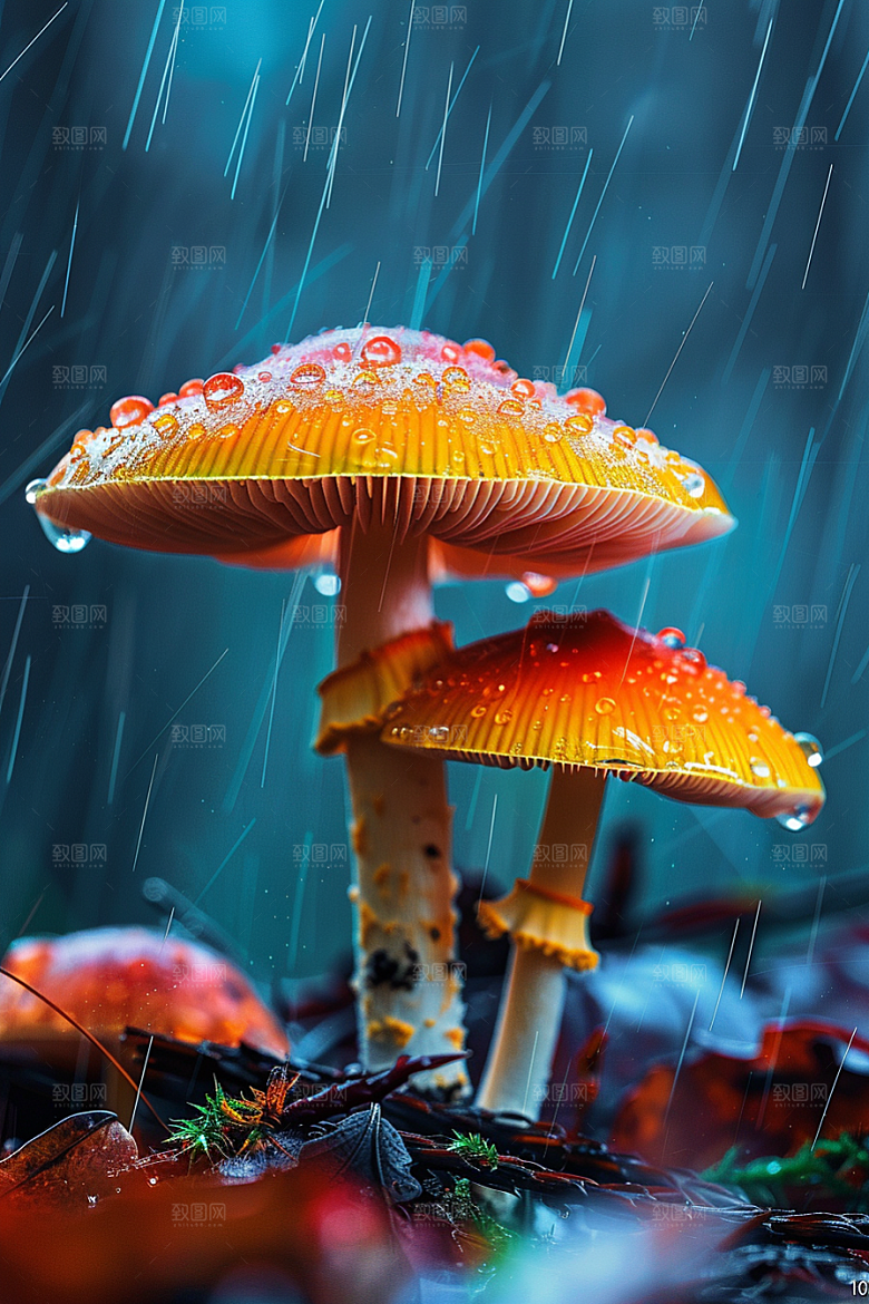 蘑菇山林新鲜摄影图