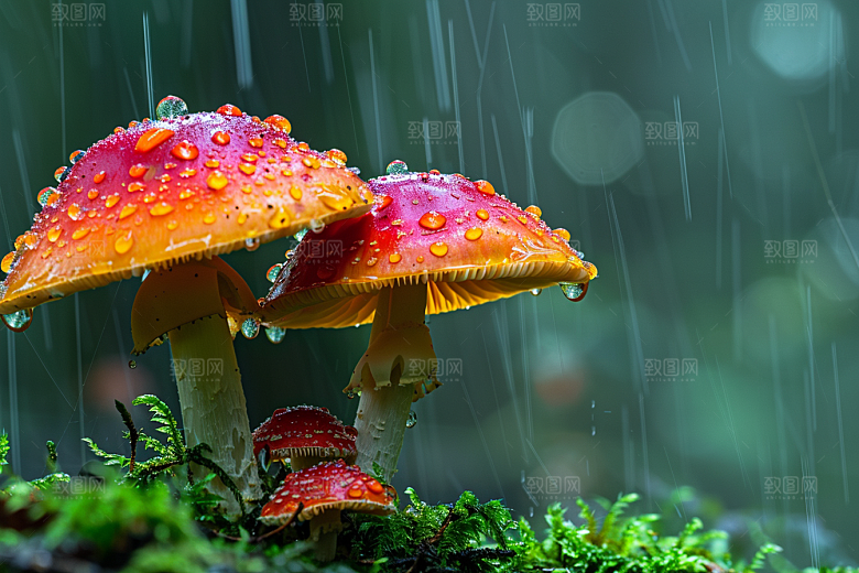 蘑菇雨后树林摄影图
