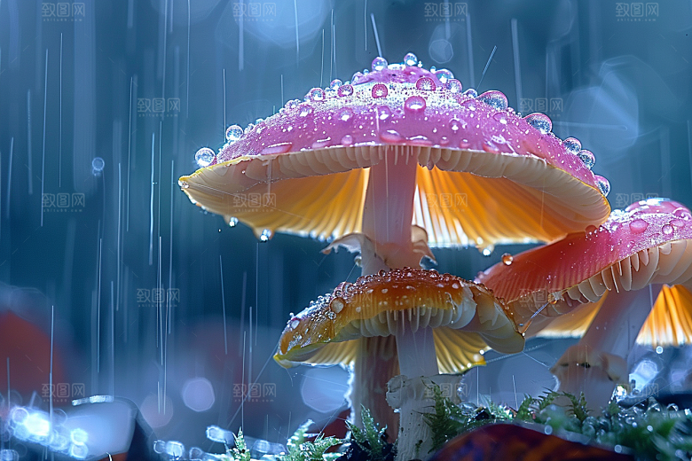蘑菇雨后高清摄影图
