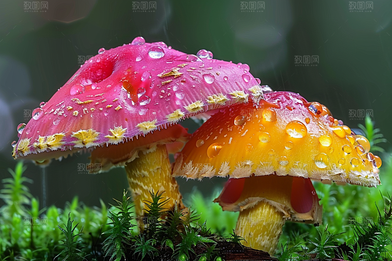 蘑菇清新雨后摄影图