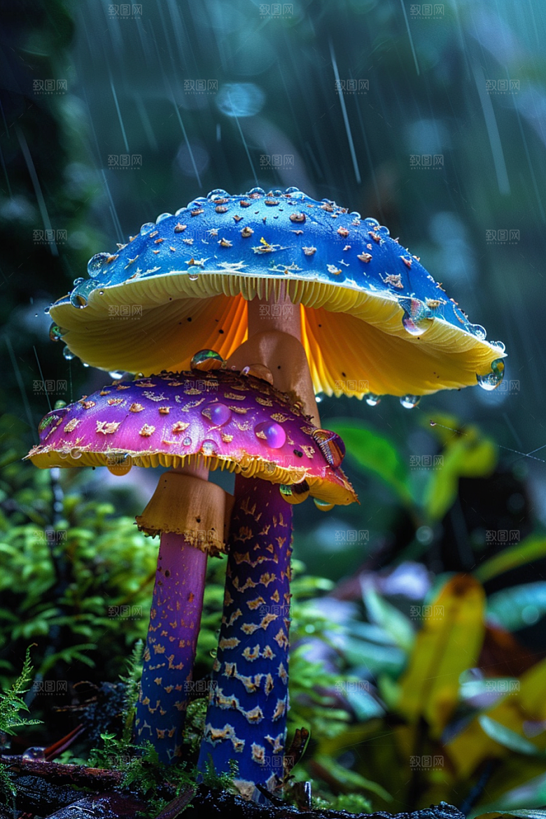 蘑菇清新雨后摄影图