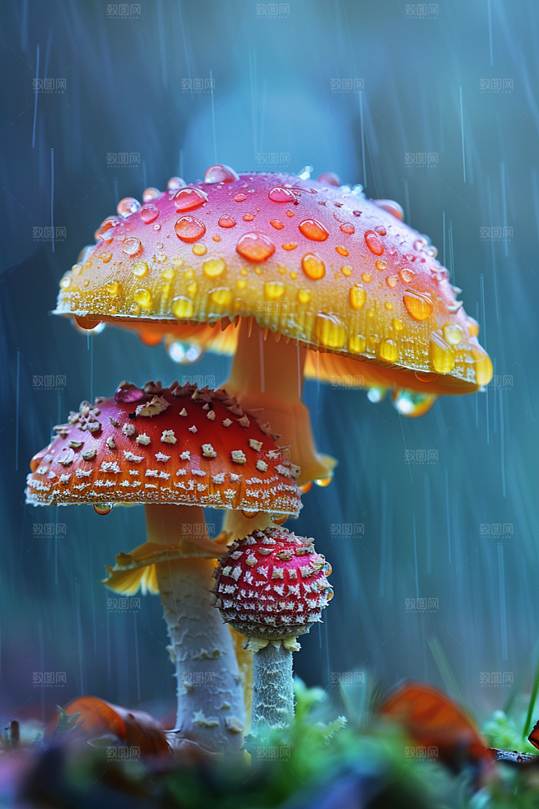 蘑菇食材雨后摄影图