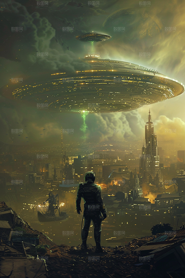 末日飞船太空战舰科幻片游戏原画