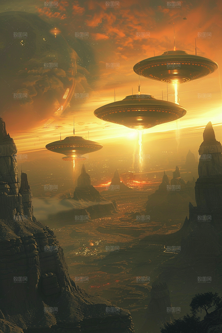 末日飞船太空战舰外星人游戏原画