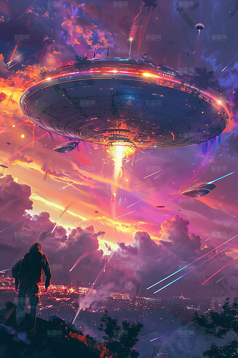 末日飞船科幻片飞碟游戏原画
