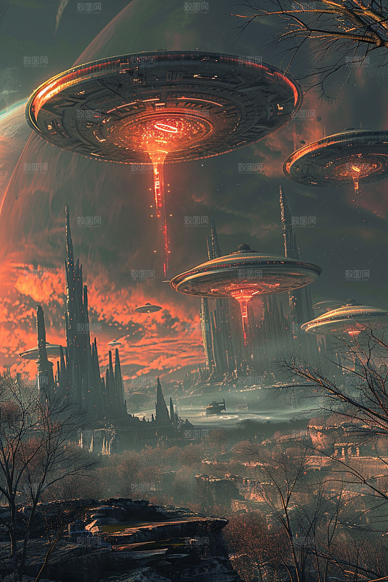 末日飞船科技感宇宙游戏原画