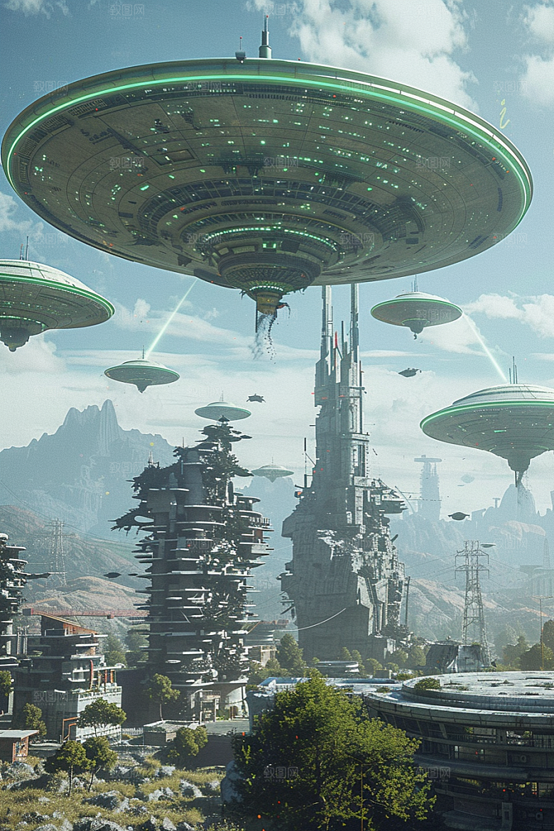 末日飞船外星人科技感游戏原画
