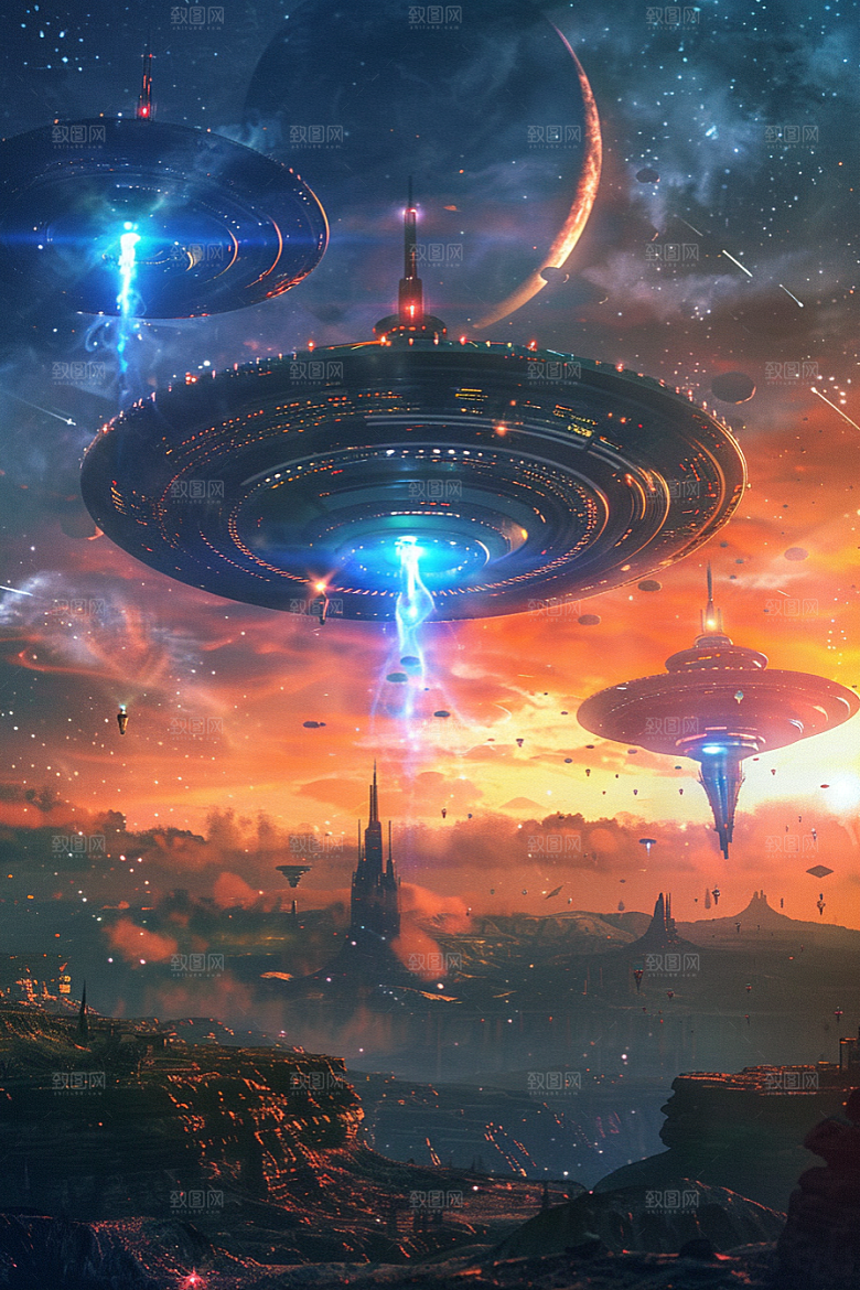 末日飞船外星人科幻片游戏原画