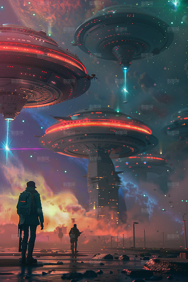 末日飞船外星人科幻片游戏原画