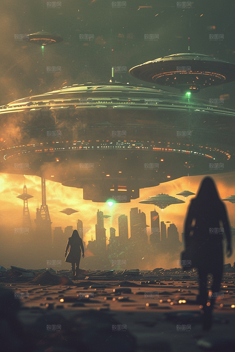 末日飞船外星人科幻片游戏原画
