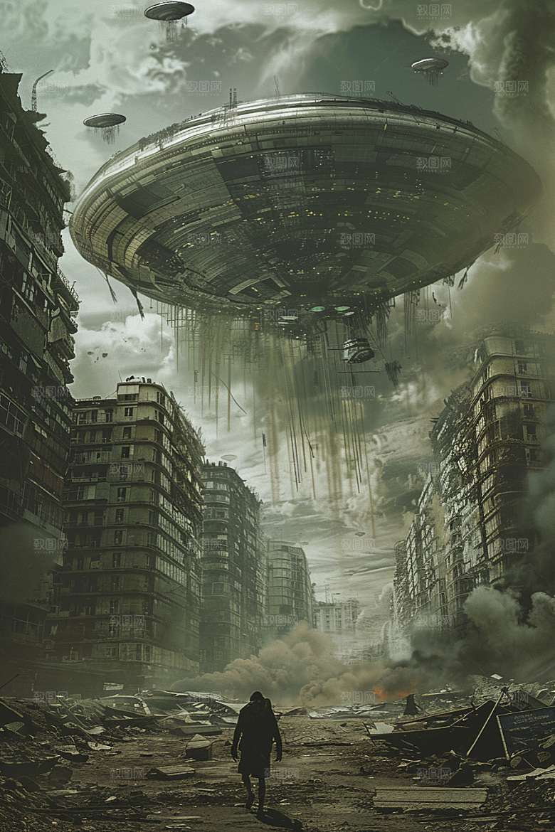 末日飞船科幻片废土风游戏原画