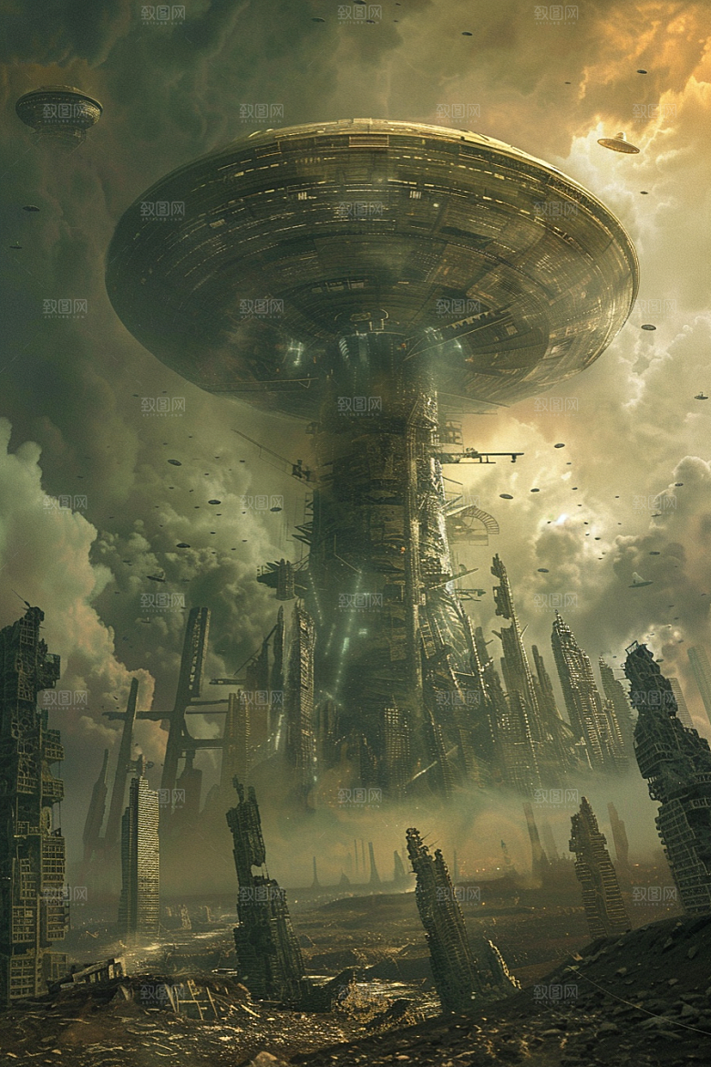 末日飞船废土风宇宙游戏原画