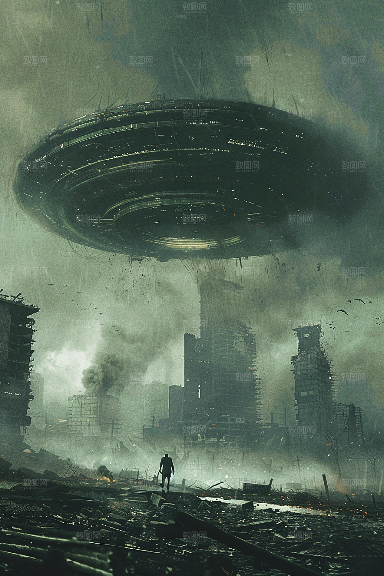 末日飞船飞碟宇宙游戏原画