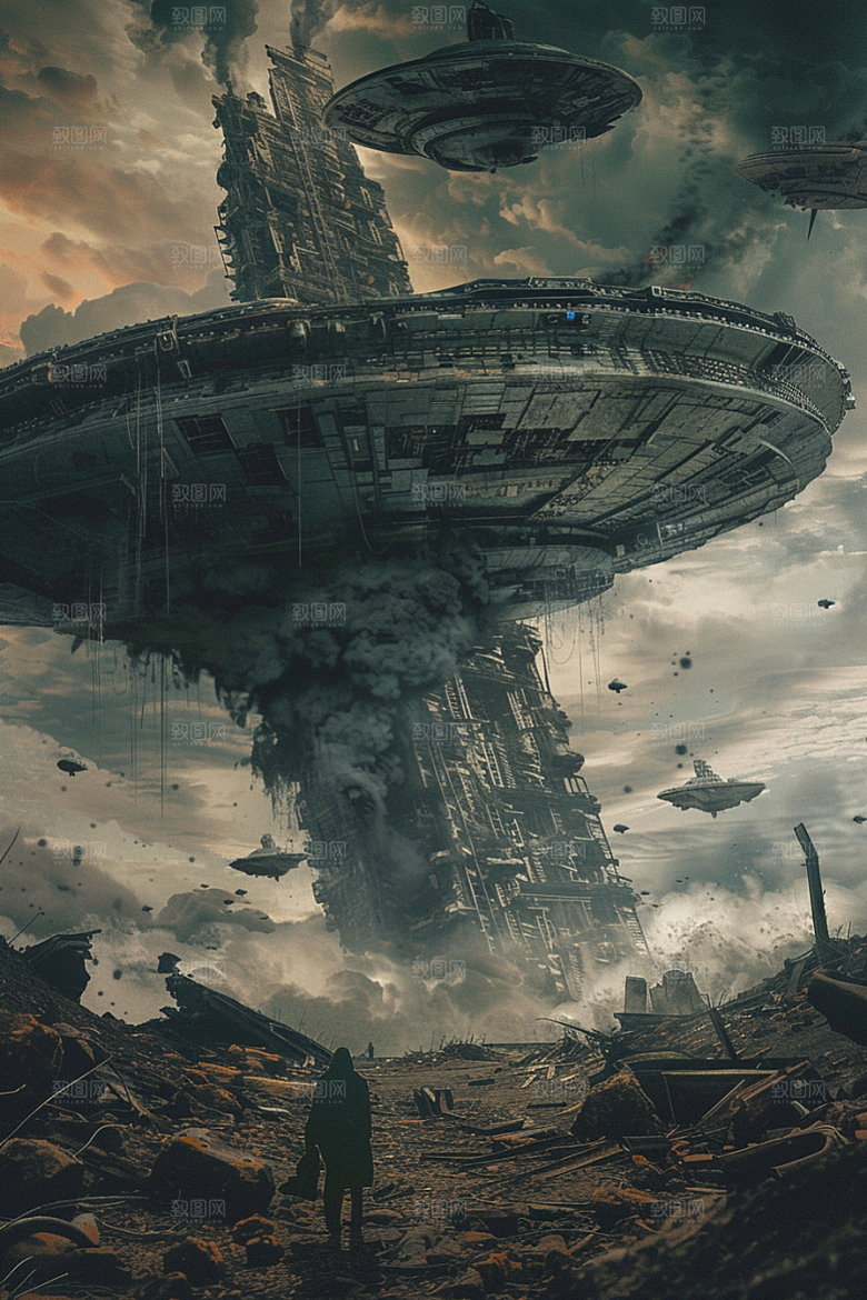末日飞船宇宙废土风游戏原画