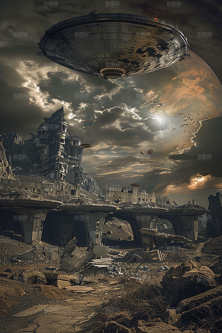 末日飞船太空废土风游戏原画