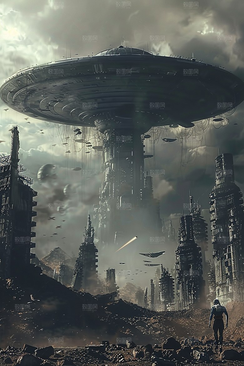 末日飞船太空外星人游戏原画