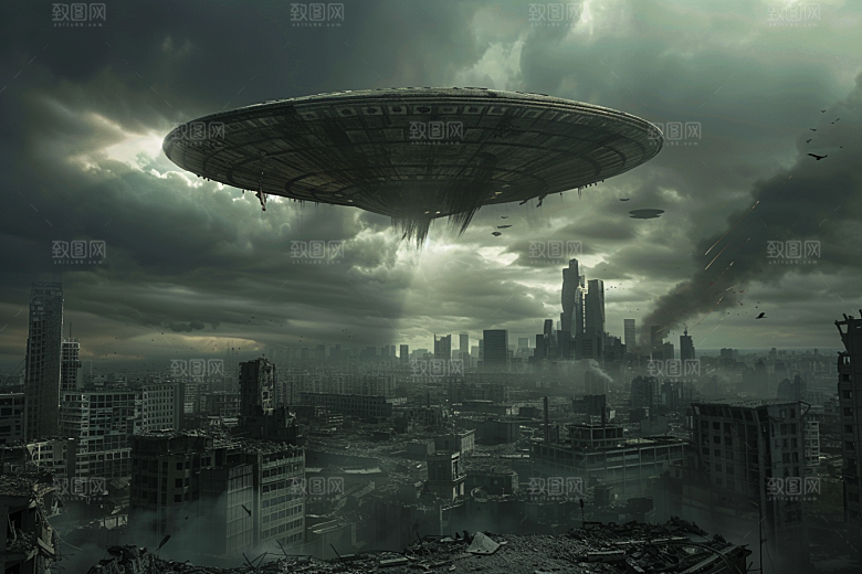 末日飞船外星人飞行器游戏原画