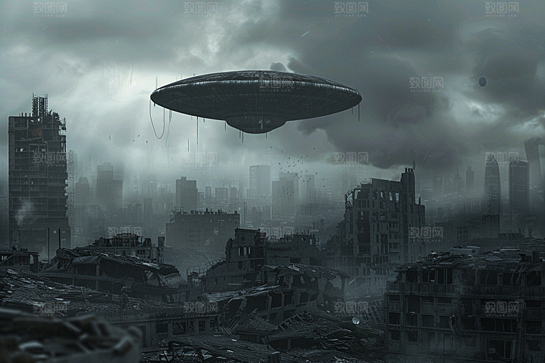 末日飞船科技感宇宙游戏原画