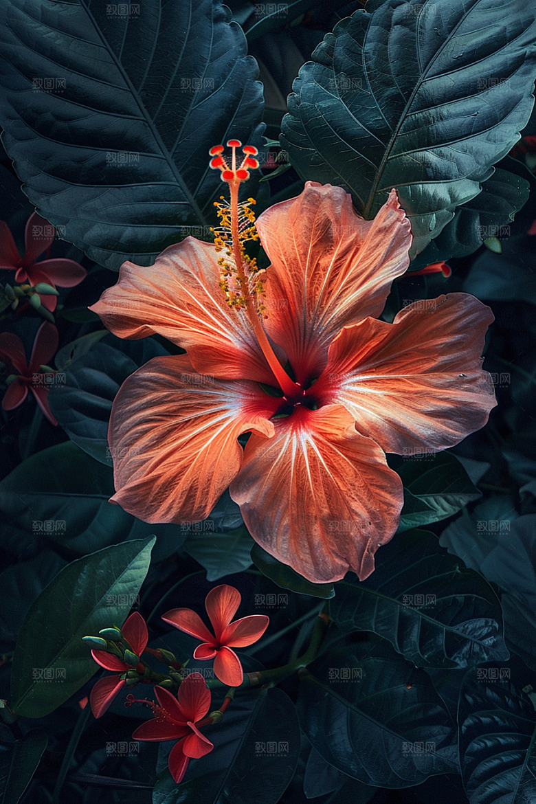 木槿花彩色花卉摄影图