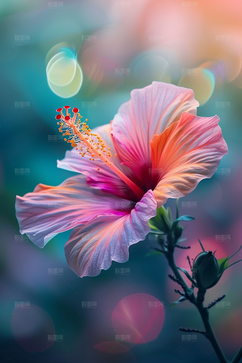 木槿花唯美彩色摄影图