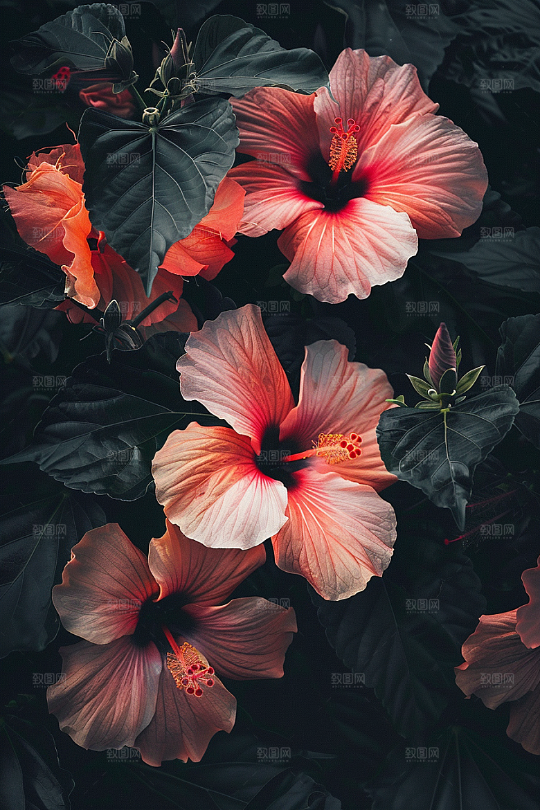 木槿花唯美花朵摄影图