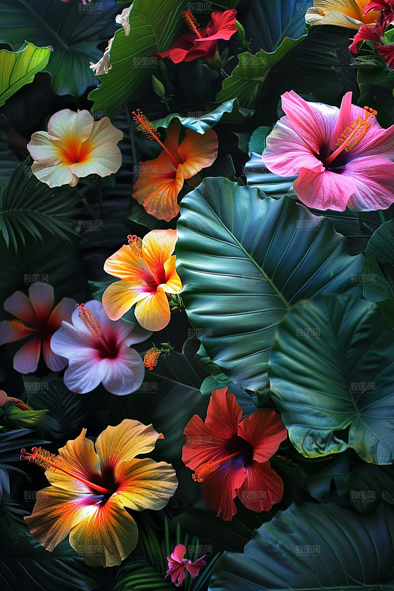 木槿花清新花卉摄影图