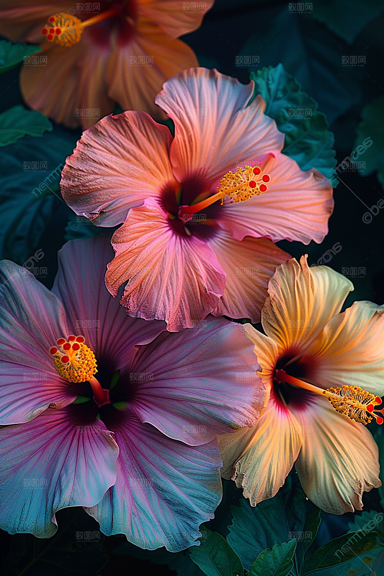 木槿花彩色自然摄影图