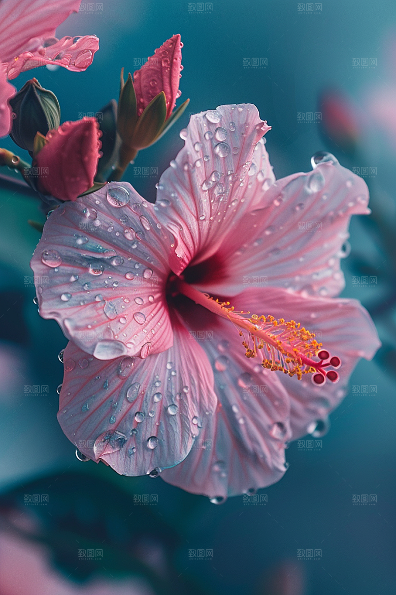 木槿花清新彩色摄影图