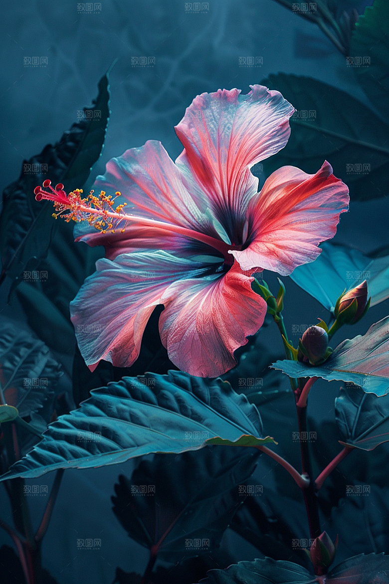 木槿花唯美夏季摄影图