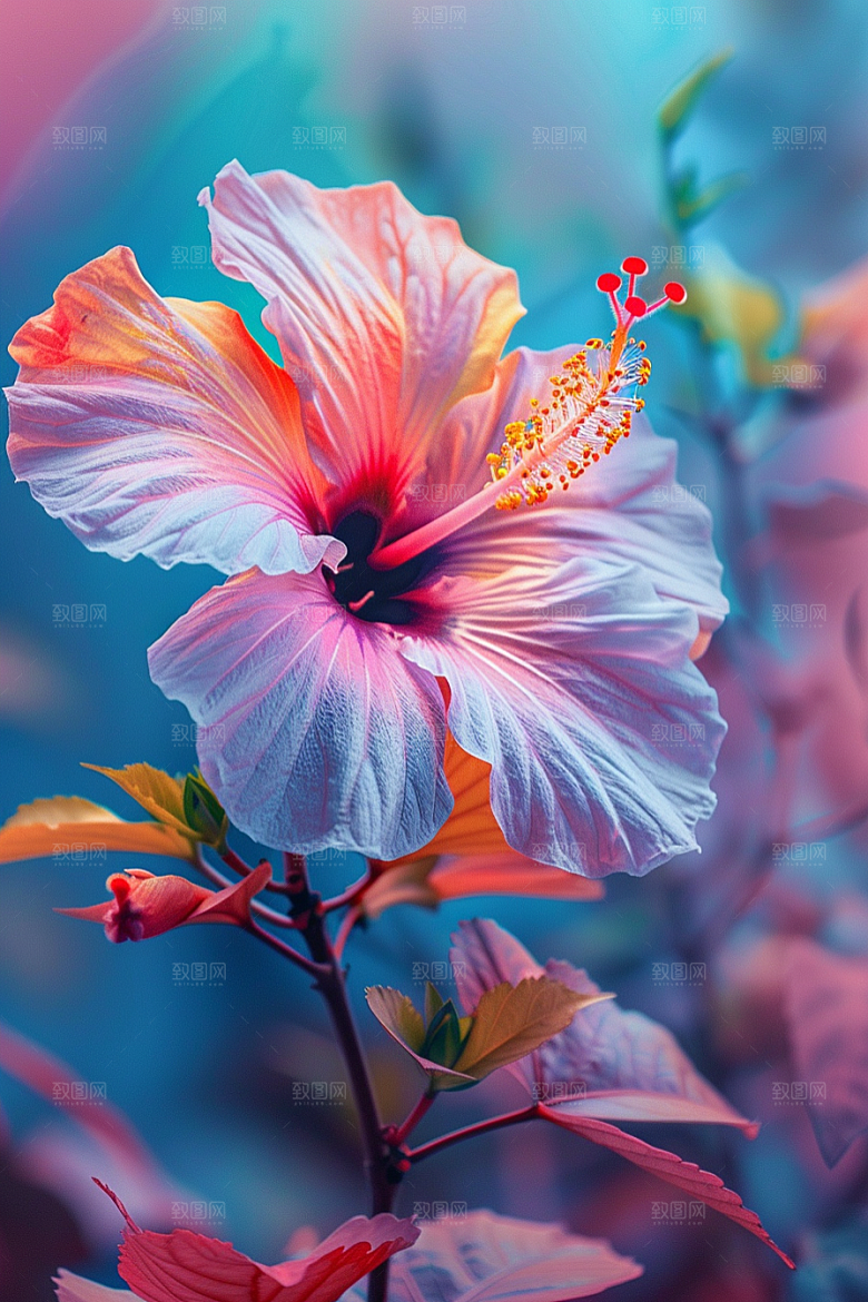 木槿花清新花朵摄影图