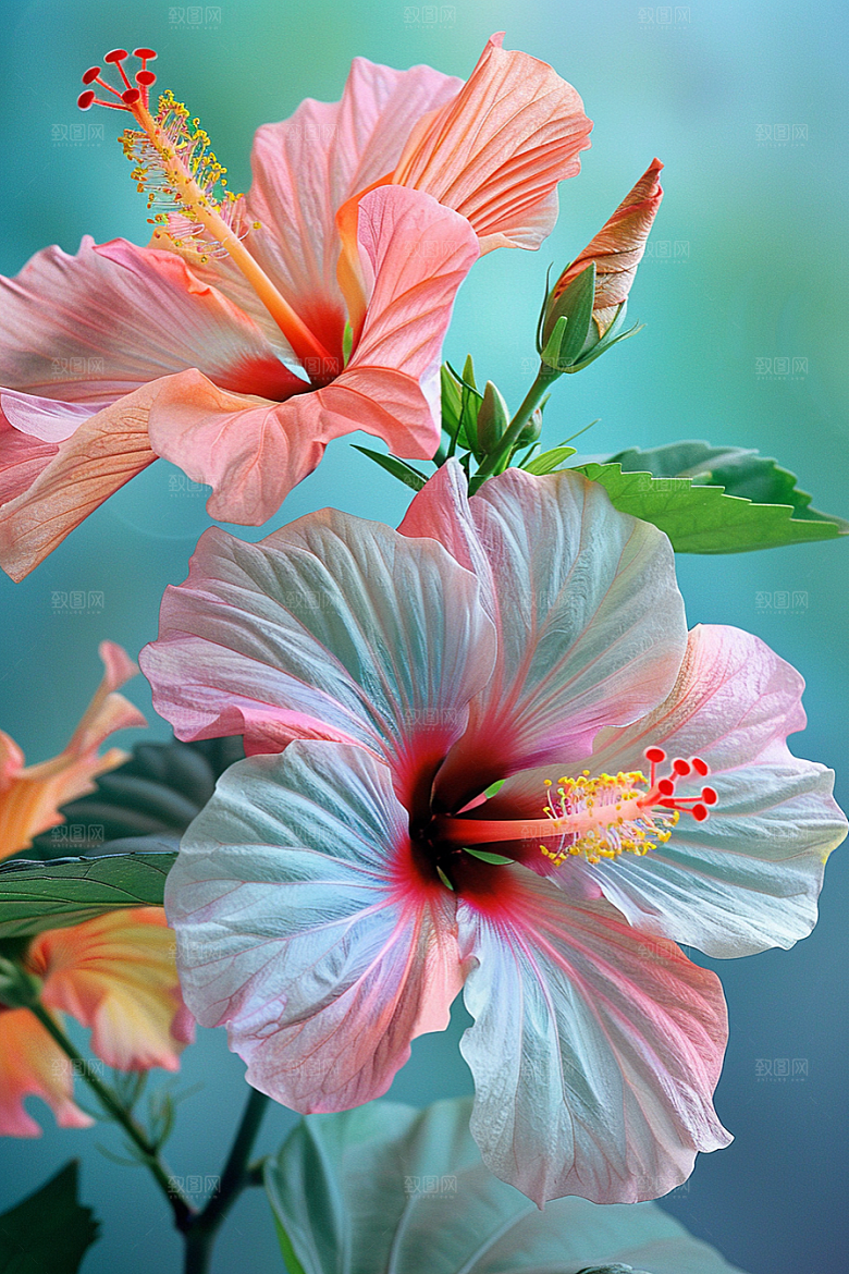 木槿花彩色唯美摄影图