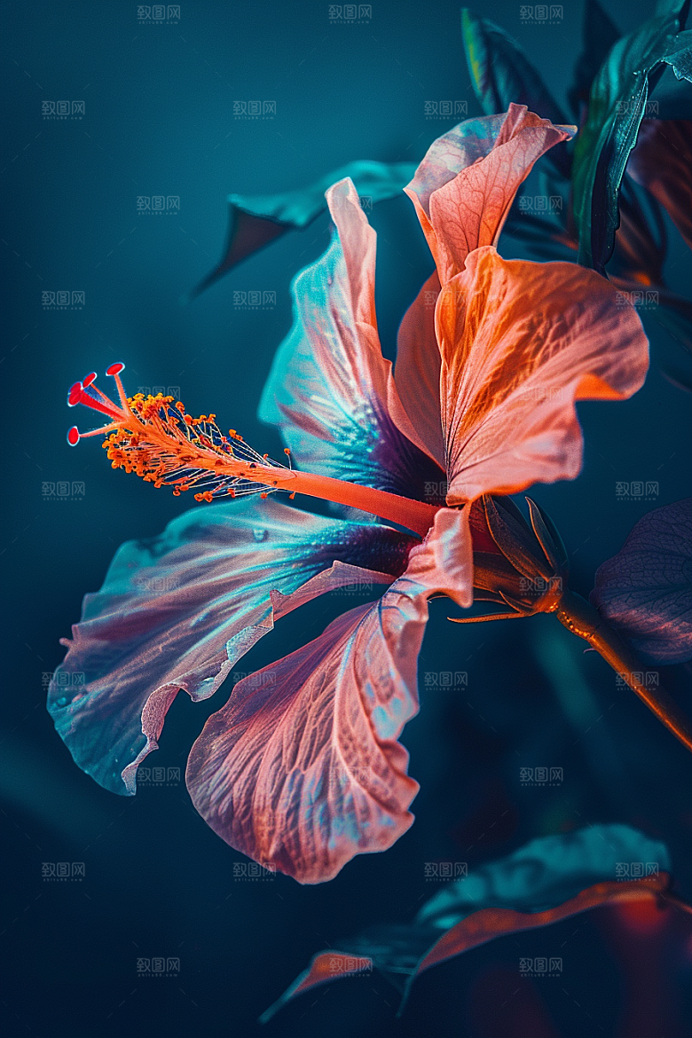 木槿花彩色唯美摄影图