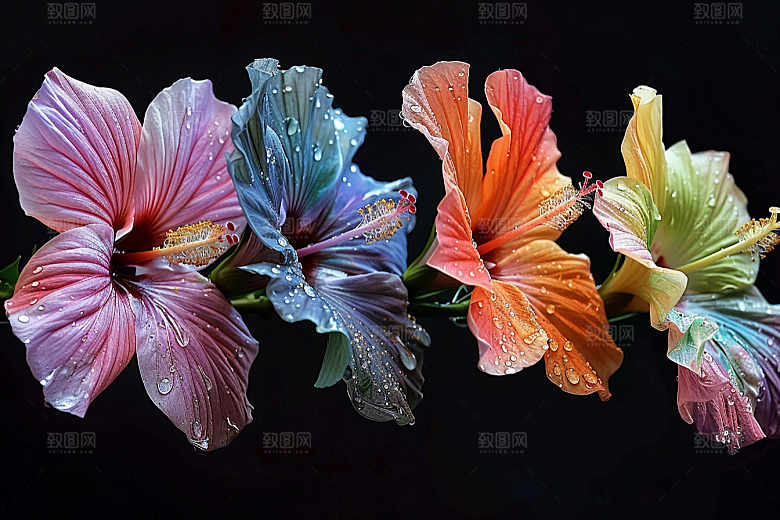 木槿花彩色植物摄影图