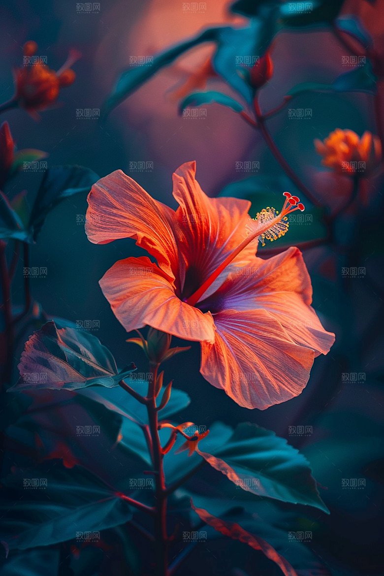木槿花彩色唯美摄影图