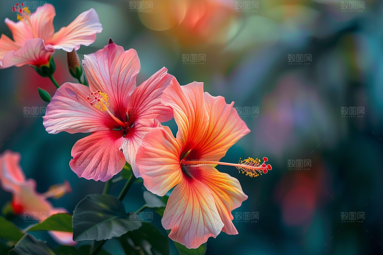木槿花清新植物摄影图