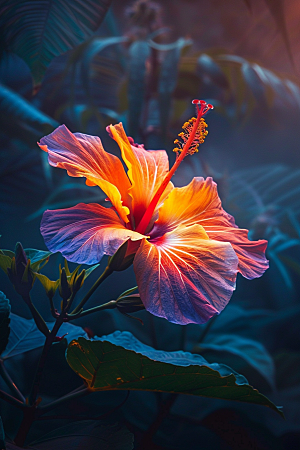 木槿花花卉彩色摄影图