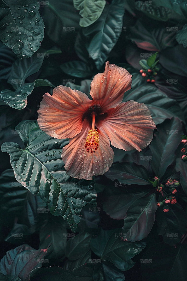木槿花清新夏天摄影图