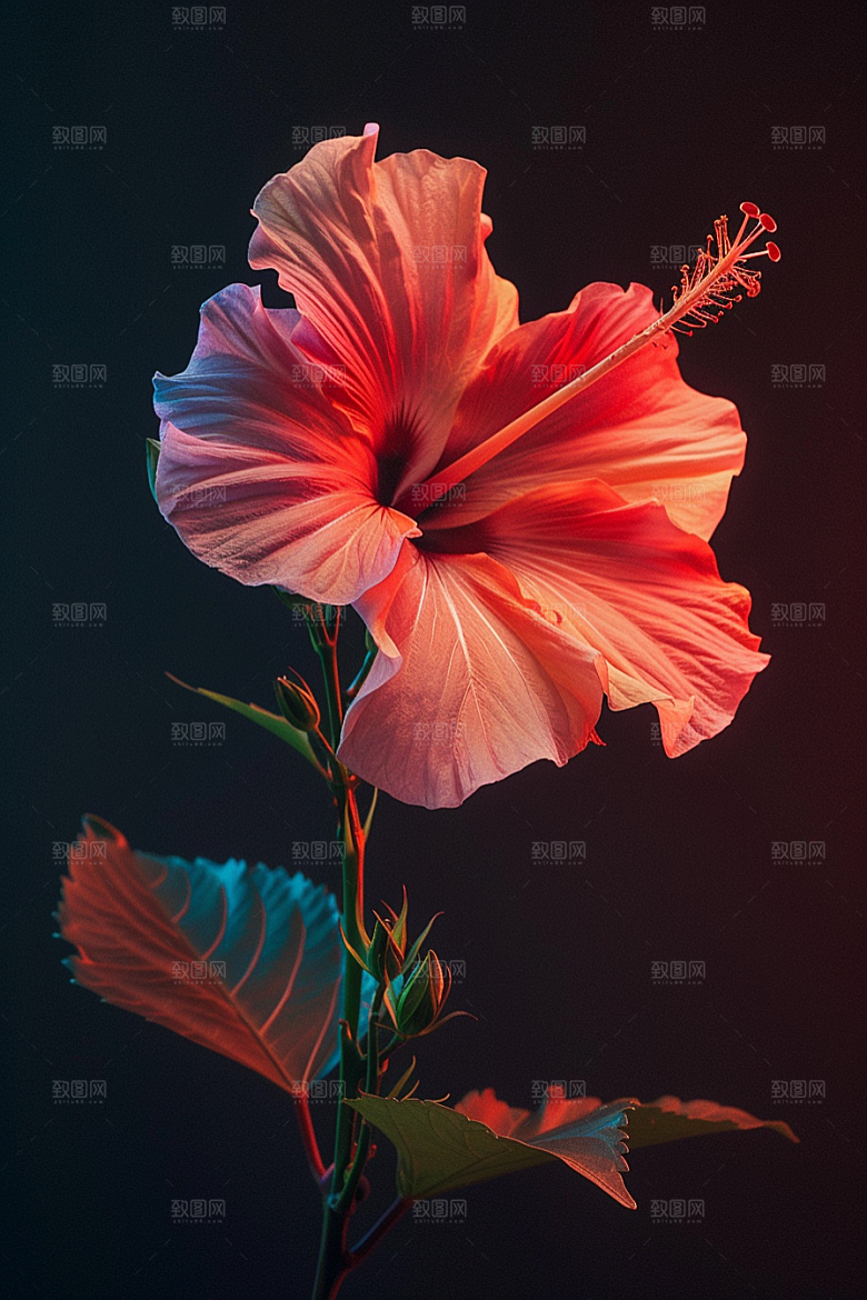木槿花彩色植物摄影图