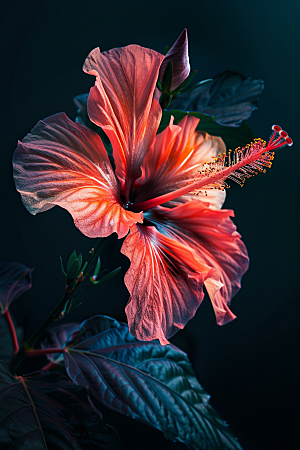 木槿花彩色花朵摄影图