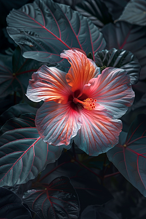 木槿花彩色花朵摄影图