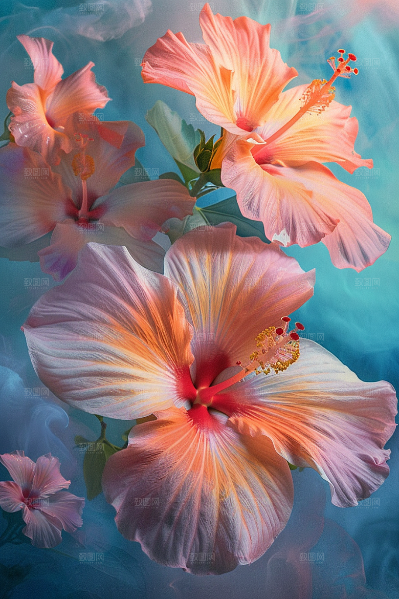 木槿花夏天彩色摄影图