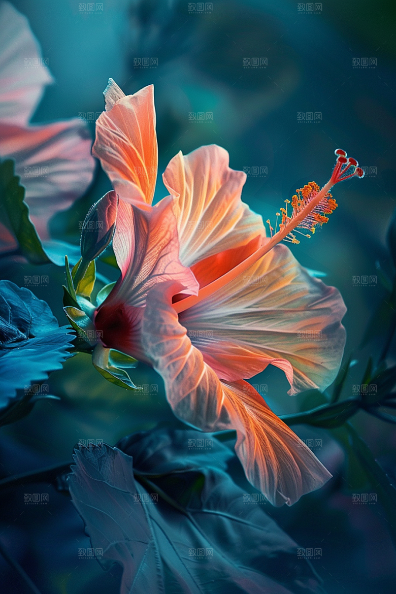 木槿花彩色夏天摄影图