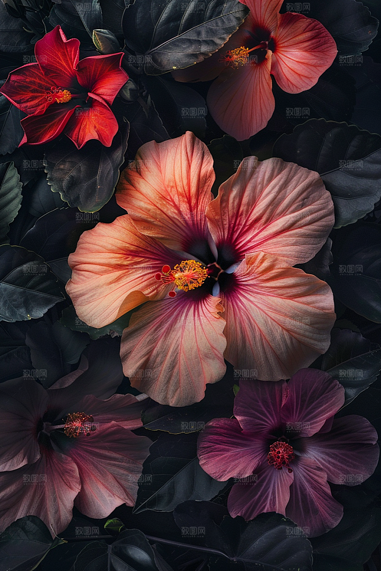 木槿花植物夏天摄影图