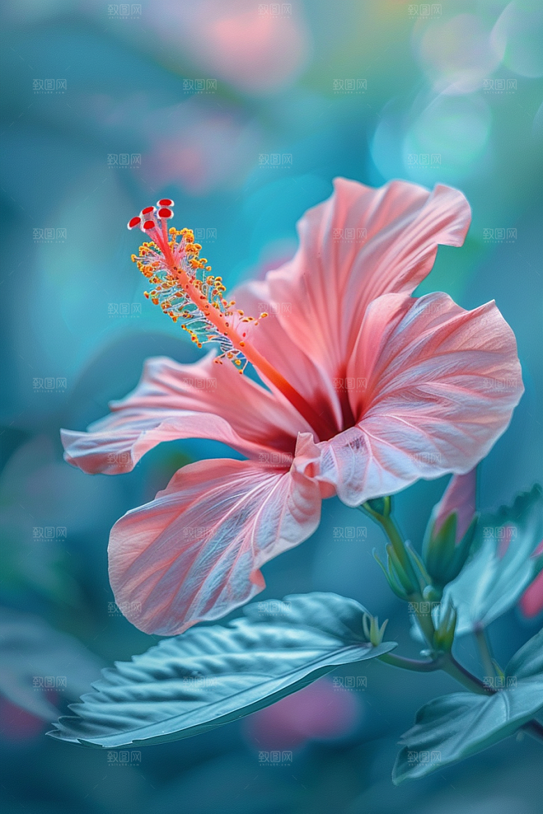 木槿花清新彩色摄影图